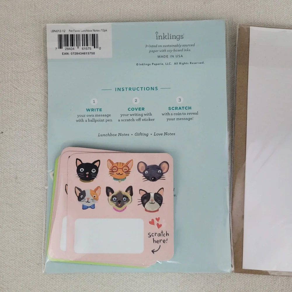 Inklings Paperie Scratch Off Lunchbox Notes Pets & Under the Sea Sticker Card